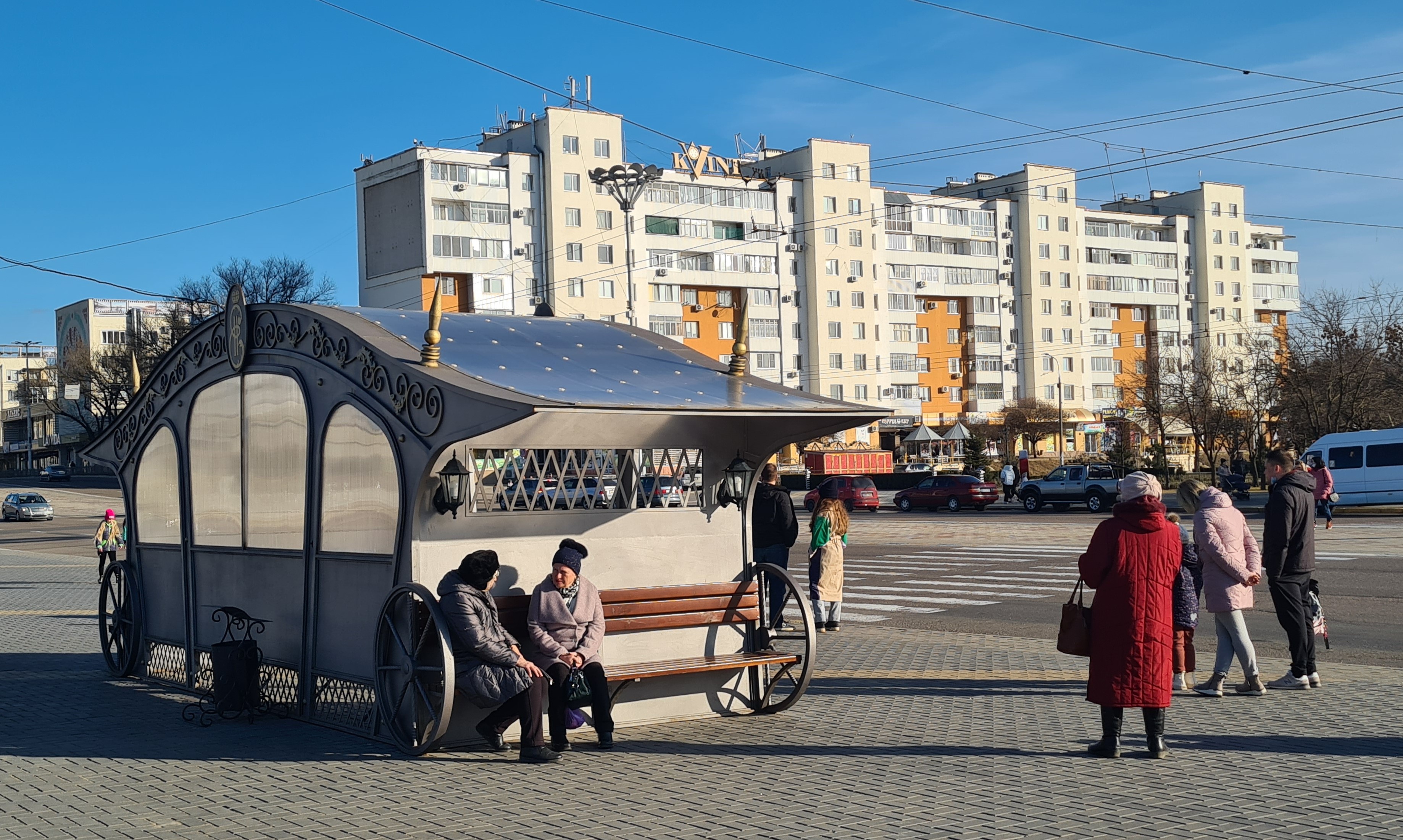 Tiraspol, Moldova – February 13, 2022: Traditional street in the city center of Tiraspol, the capital of Transnistria.